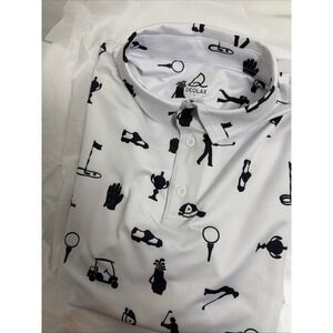 Deolax Golf Polo Shirt Mens L White Black Graphic Golf Performance Stretch Colla